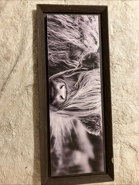 Framed Highland Cow Black and White Wall Art Print